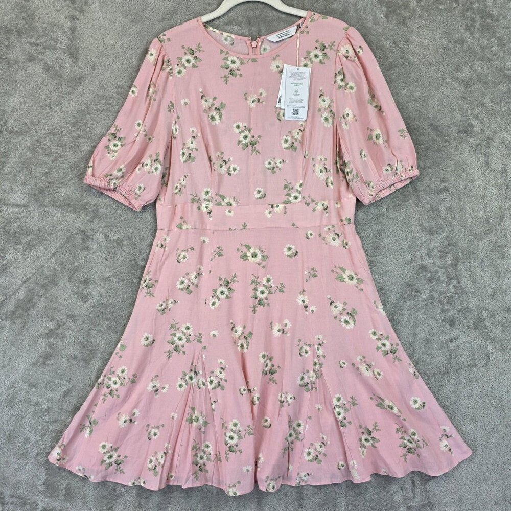 & Other Stories Dress Womens 8 Pink Floral Puff Sleeve Mini Los Angeles Atelier